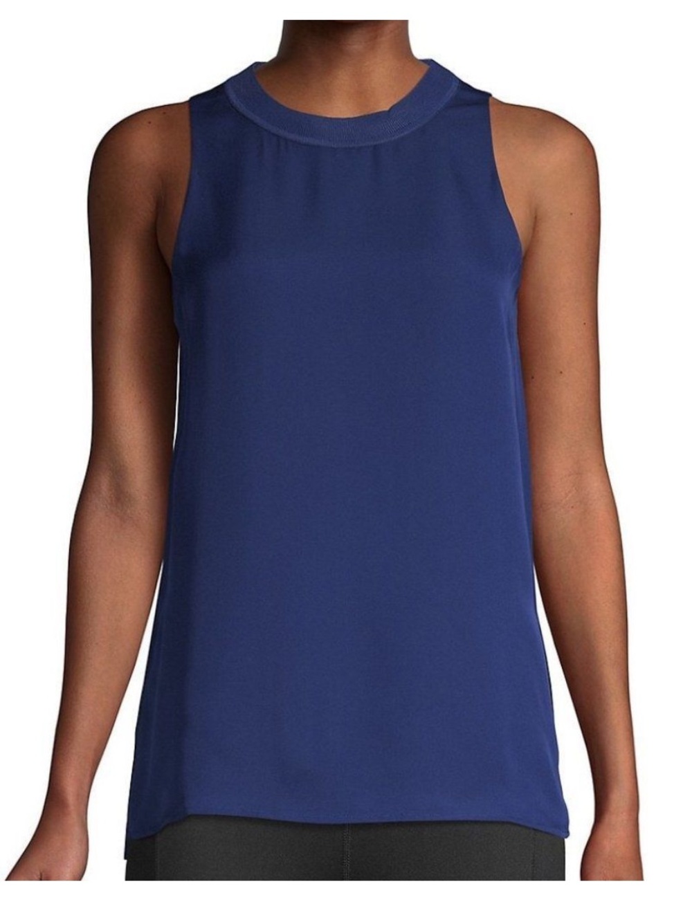 Vince 100% Silk Sleeveless Tank Top Shell with Ribbed Trim SZ XS in Navy Blue